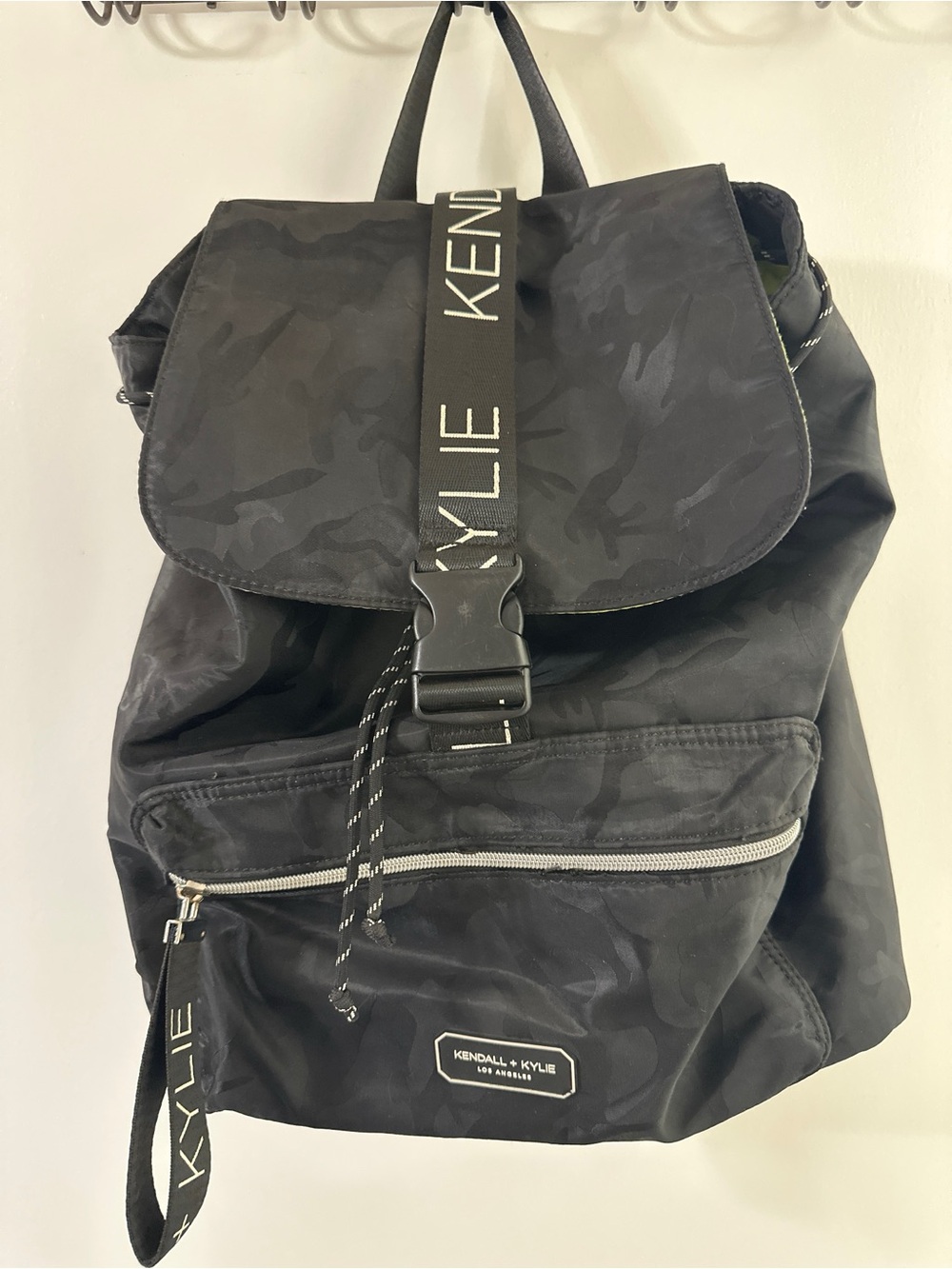 Kendall & Kylie Black Camouflage Flap Backpack